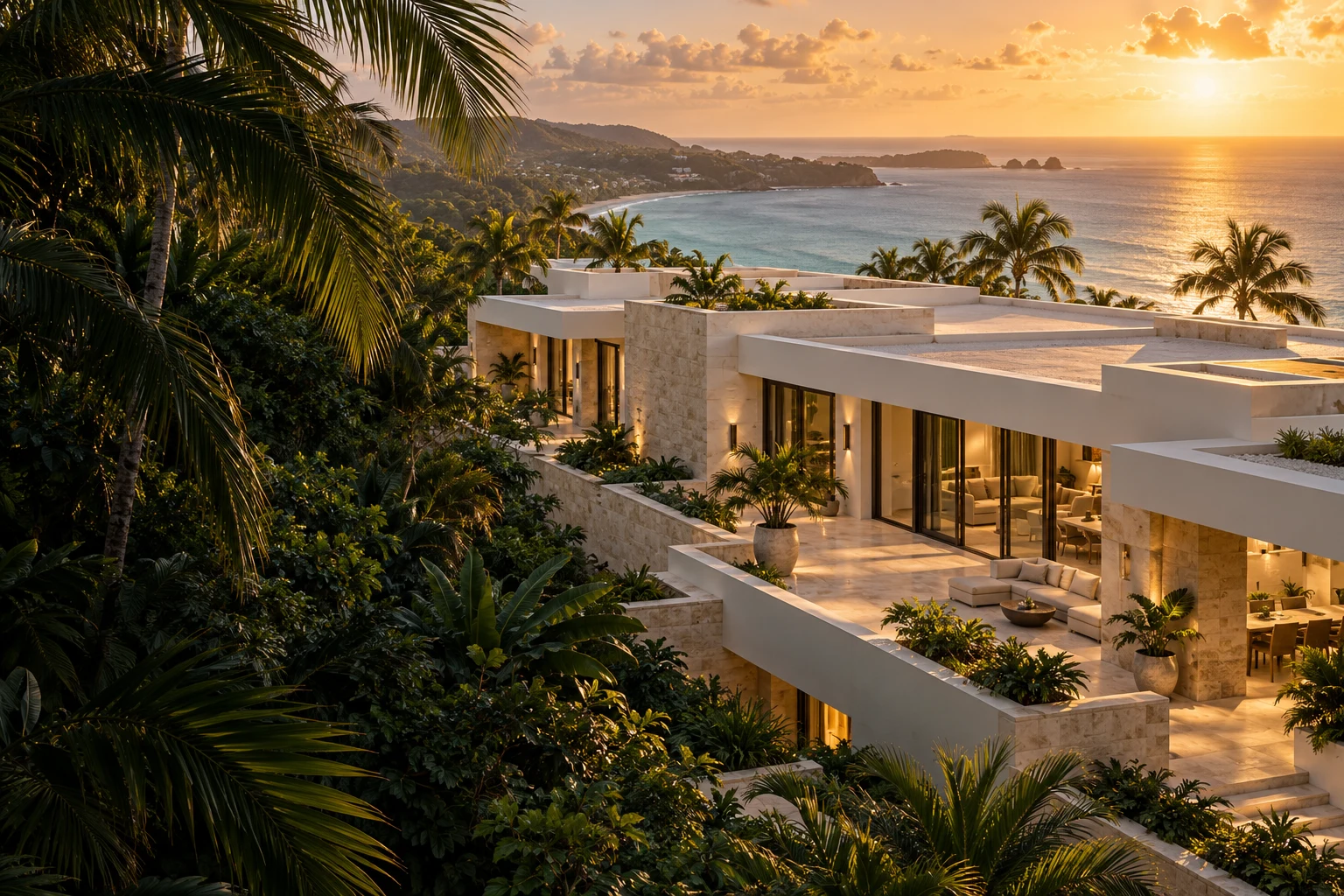 Concepto arquitectónico de una residencia costera caribeña
